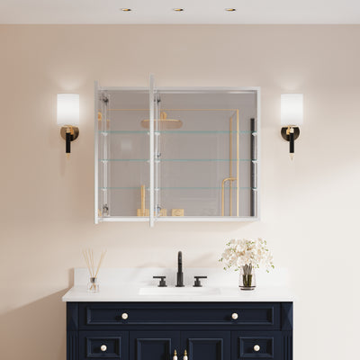36 in. x30 in. Copper-Free Tri-Views Mirror Medicine Cabinet with Adjustable Shelves and and Dual Swing Doors