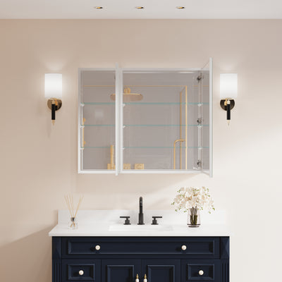 36 in. x30 in. Copper-Free Tri-Views Mirror Medicine Cabinet with Adjustable Shelves and and Dual Swing Doors