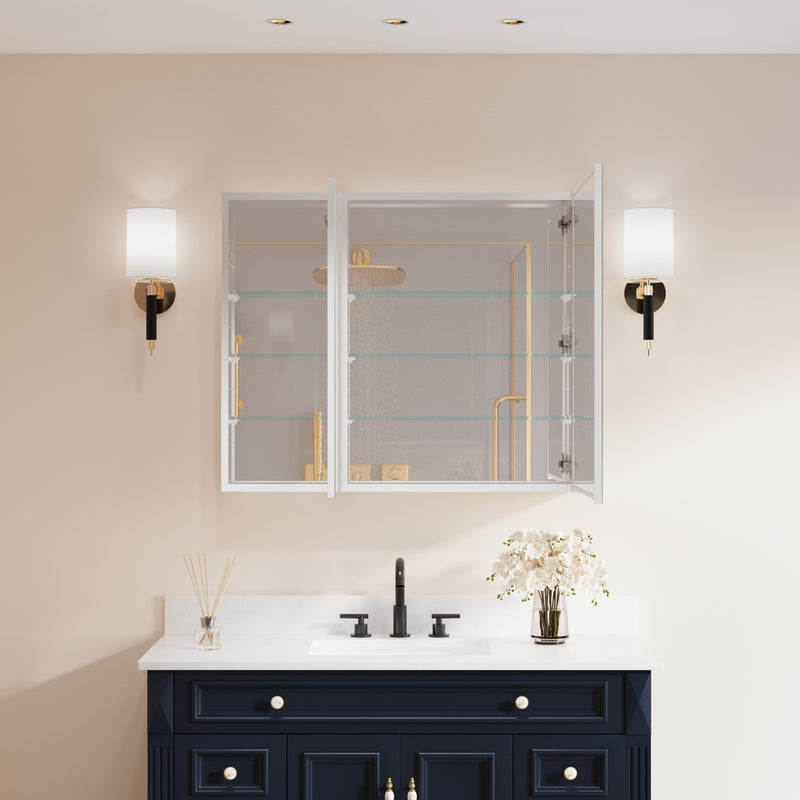 36 in. x30 in. Copper-Free Tri-Views Mirror Medicine Cabinet with Adjustable Shelves and and Dual Swing Doors