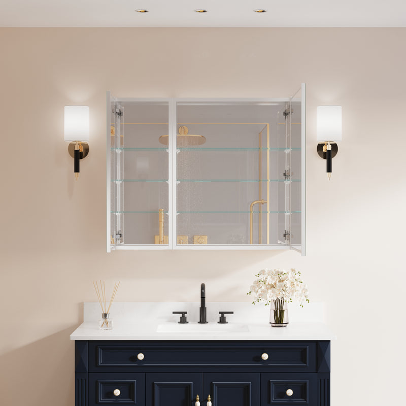 36 in. x30 in. Copper-Free Tri-Views Mirror Medicine Cabinet with Adjustable Shelves and and Dual Swing Doors