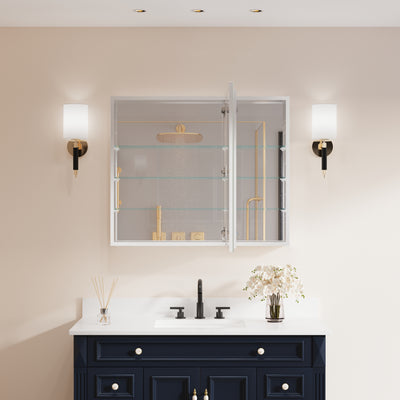 36 in. x30 in. Copper-Free Tri-Views Mirror Medicine Cabinet with Adjustable Shelves and and Dual Swing Doors