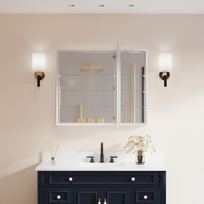 36 in. x30 in. Copper-Free Tri-Views Mirror Medicine Cabinet with Adjustable Shelves and and Dual Swing Doors