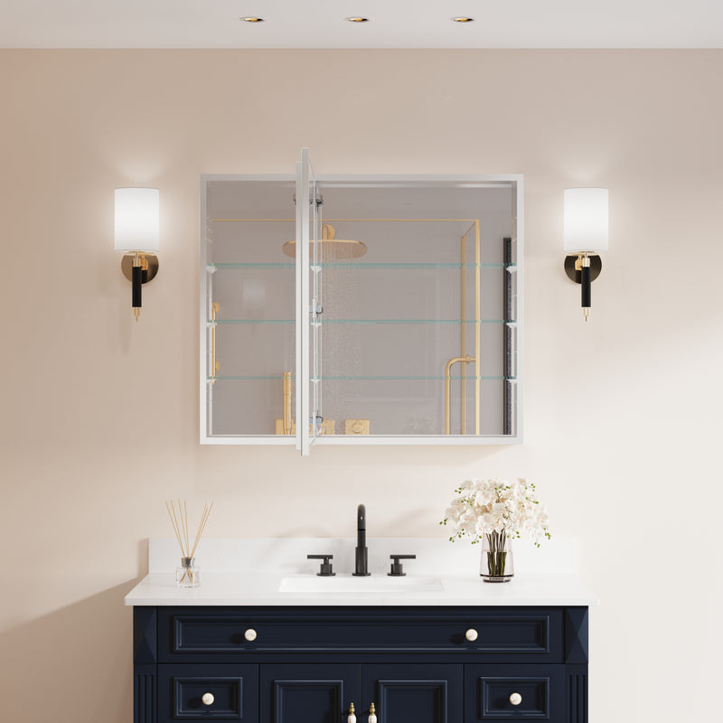 36 in. x30 in. Copper-Free Tri-Views Mirror Medicine Cabinet with Adjustable Shelves and and Dual Swing Doors