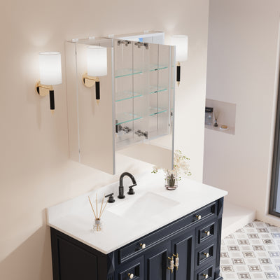 32 in. x 30 in. Copper-Free Tri-Views Mirror Medicine Cabinet with Adjustable Shelves and Dual Swing Doors
