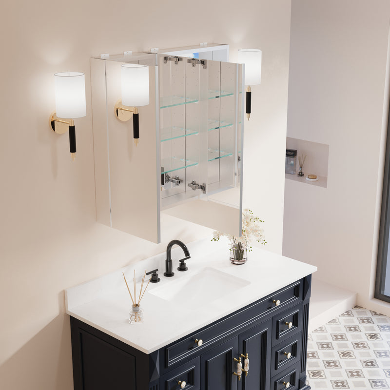 32 in. x 30 in. Copper-Free Tri-Views Mirror Medicine Cabinet with Adjustable Shelves and Dual Swing Doors