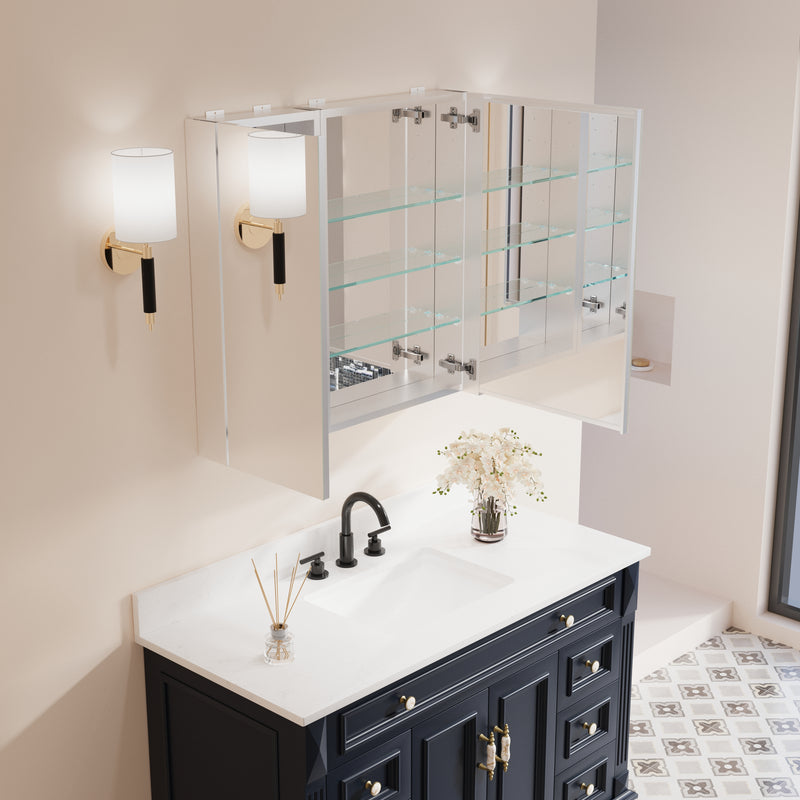 32 in. x 30 in. Copper-Free Tri-Views Mirror Medicine Cabinet with Adjustable Shelves and Dual Swing Doors
