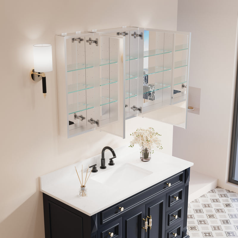 32 in. x 30 in. Copper-Free Tri-Views Mirror Medicine Cabinet with Adjustable Shelves and Dual Swing Doors