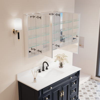 32 in. x 30 in. Copper-Free Tri-Views Mirror Medicine Cabinet with Adjustable Shelves and Dual Swing Doors