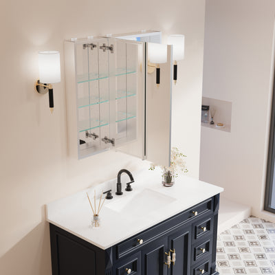 32 in. x 30 in. Copper-Free Tri-Views Mirror Medicine Cabinet with Adjustable Shelves and Dual Swing Doors