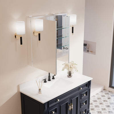 32 in. x 30 in. Copper-Free Tri-Views Mirror Medicine Cabinet with Adjustable Shelves and Dual Swing Doors