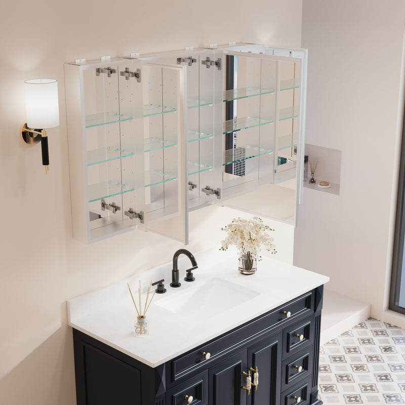 44 in. x30 in. Copper-Free Tri-Views Mirror Medicine Cabinet with Adjustable Shelves and 3 Doors