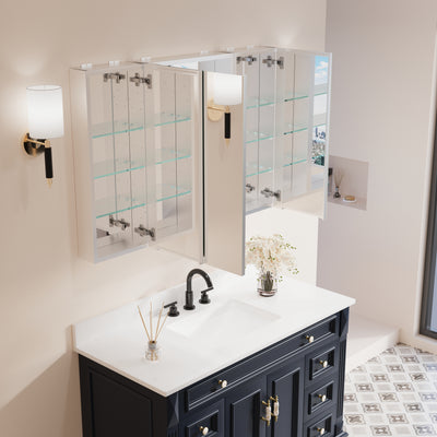 44 in. x30 in. Copper-Free Tri-Views Mirror Medicine Cabinet with Adjustable Shelves and 3 Doors
