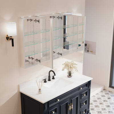 44 in. x30 in. Copper-Free Tri-Views Mirror Medicine Cabinet with Adjustable Shelves and 3 Doors