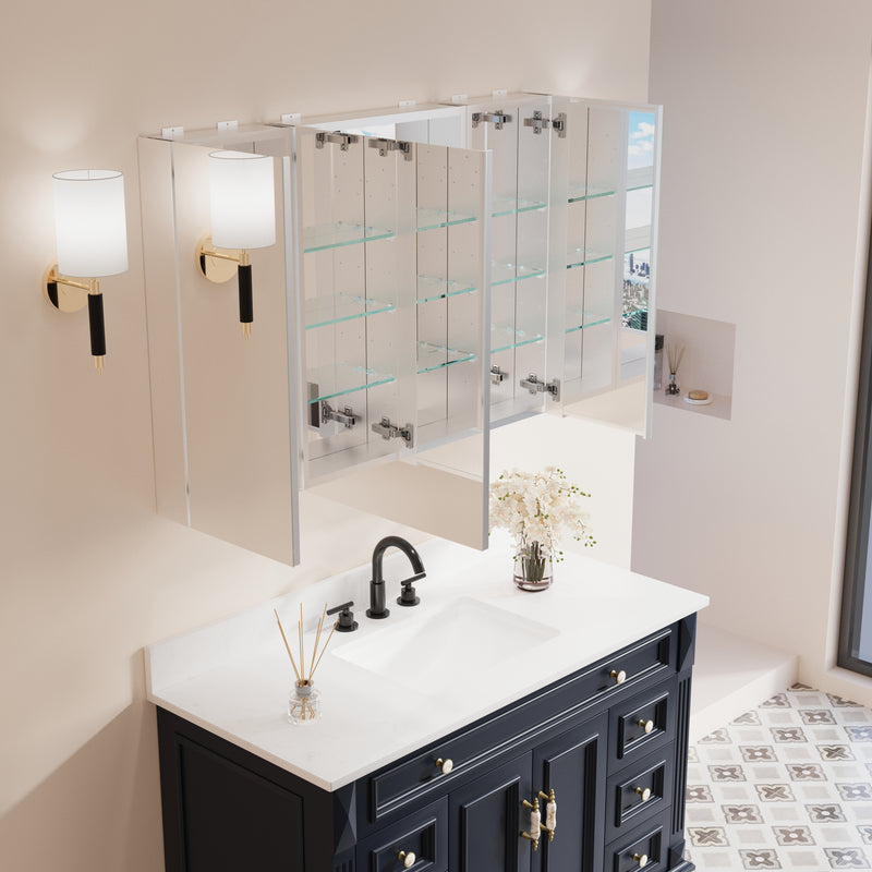 44 in. x30 in. Copper-Free Tri-Views Mirror Medicine Cabinet with Adjustable Shelves and 3 Doors