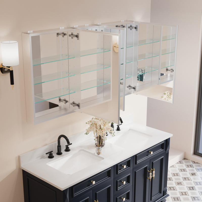 52 in. x30 in. Copper-Free Tri-Views Mirror Medicine Cabinet with Adjustable Shelves and 3 Doors
