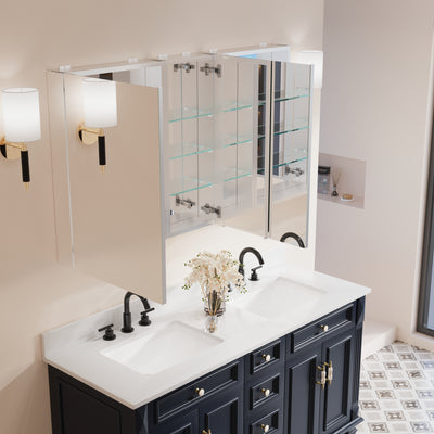 52 in. x30 in. Copper-Free Tri-Views Mirror Medicine Cabinet with Adjustable Shelves and 3 Doors