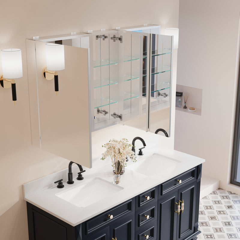 52 in. x30 in. Copper-Free Tri-Views Mirror Medicine Cabinet with Adjustable Shelves and 3 Doors