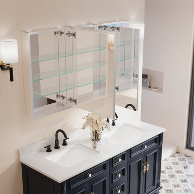 52 in. x30 in. Copper-Free Tri-Views Mirror Medicine Cabinet with Adjustable Shelves and 3 Doors