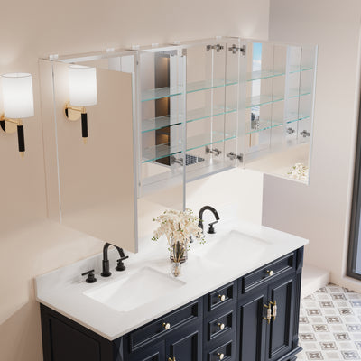 52 in. x30 in. Copper-Free Tri-Views Mirror Medicine Cabinet with Adjustable Shelves and 3 Doors