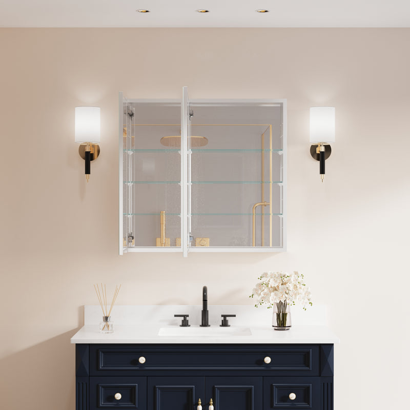 32 in. x 30 in. Copper-Free Tri-Views Mirror Medicine Cabinet with Adjustable Shelves and Dual Swing Doors