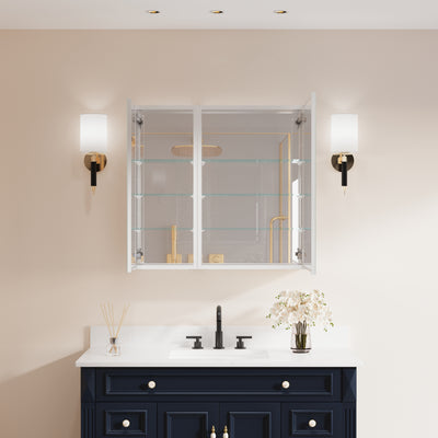 32 in. x 30 in. Copper-Free Tri-Views Mirror Medicine Cabinet with Adjustable Shelves and Dual Swing Doors
