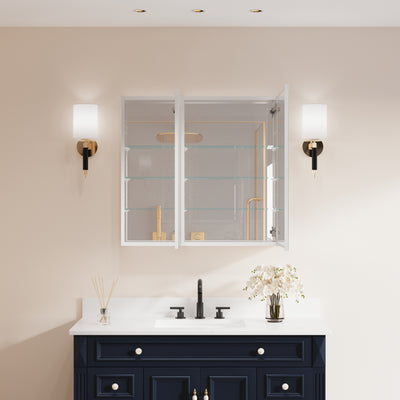 32 in. x 30 in. Copper-Free Tri-Views Mirror Medicine Cabinet with Adjustable Shelves and Dual Swing Doors