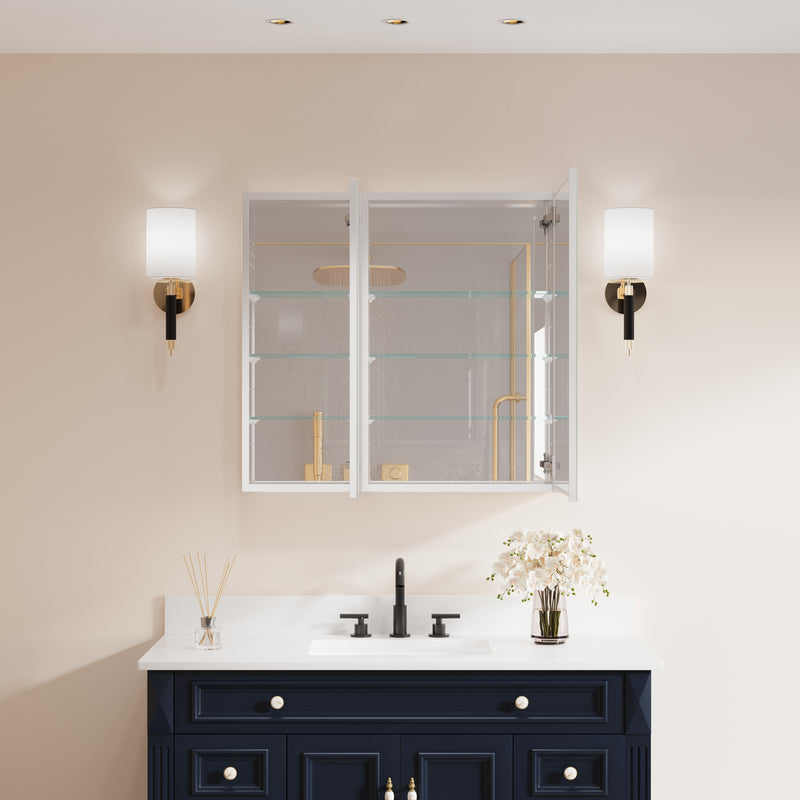 32 in. x 30 in. Copper-Free Tri-Views Mirror Medicine Cabinet with Adjustable Shelves and Dual Swing Doors