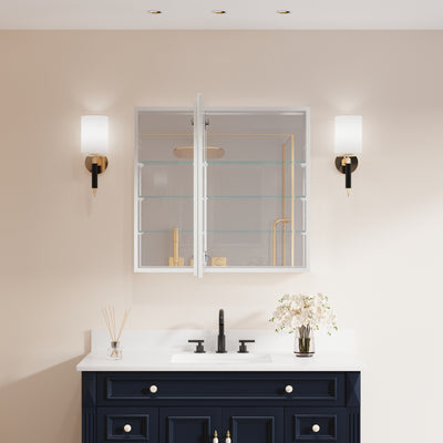 32 in. x 30 in. Copper-Free Tri-Views Mirror Medicine Cabinet with Adjustable Shelves and Dual Swing Doors