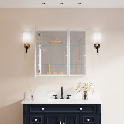 32 in. x 30 in. Copper-Free Tri-Views Mirror Medicine Cabinet with Adjustable Shelves and Dual Swing Doors