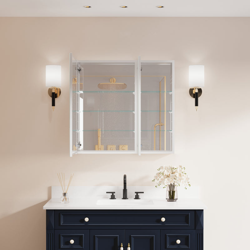 32 in. x 30 in. Copper-Free Tri-Views Mirror Medicine Cabinet with Adjustable Shelves and Dual Swing Doors