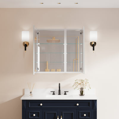 32 in. x 30 in. Copper-Free Tri-Views Mirror Medicine Cabinet with Adjustable Shelves and Dual Swing Doors