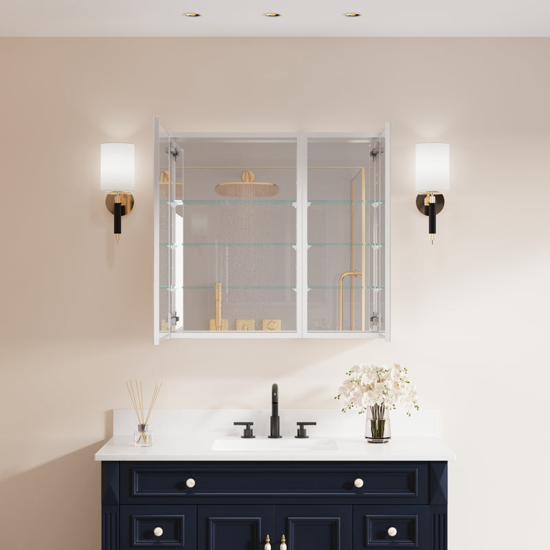 32 in. x 30 in. Copper-Free Tri-Views Mirror Medicine Cabinet with Adjustable Shelves and Dual Swing Doors