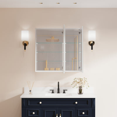 32 in. x 30 in. Copper-Free Tri-Views Mirror Medicine Cabinet with Adjustable Shelves and Dual Swing Doors