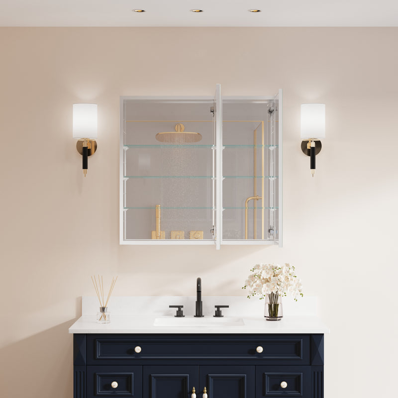 32 in. x 30 in. Copper-Free Tri-Views Mirror Medicine Cabinet with Adjustable Shelves and Dual Swing Doors