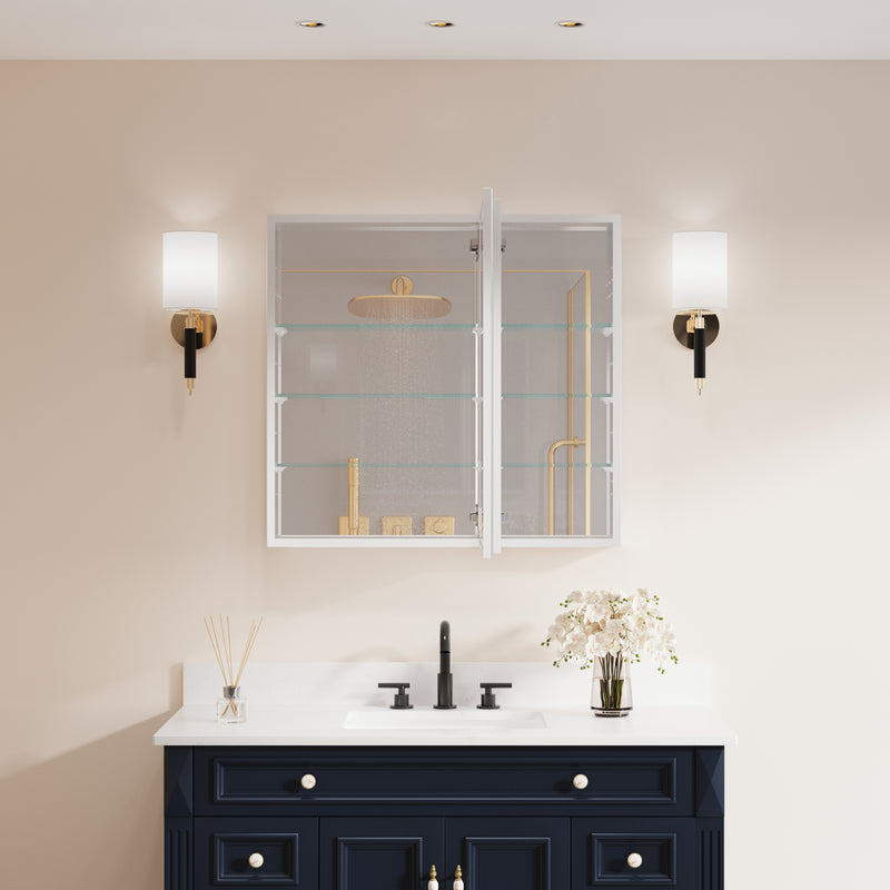 32 in. x 30 in. Copper-Free Tri-Views Mirror Medicine Cabinet with Adjustable Shelves and Dual Swing Doors