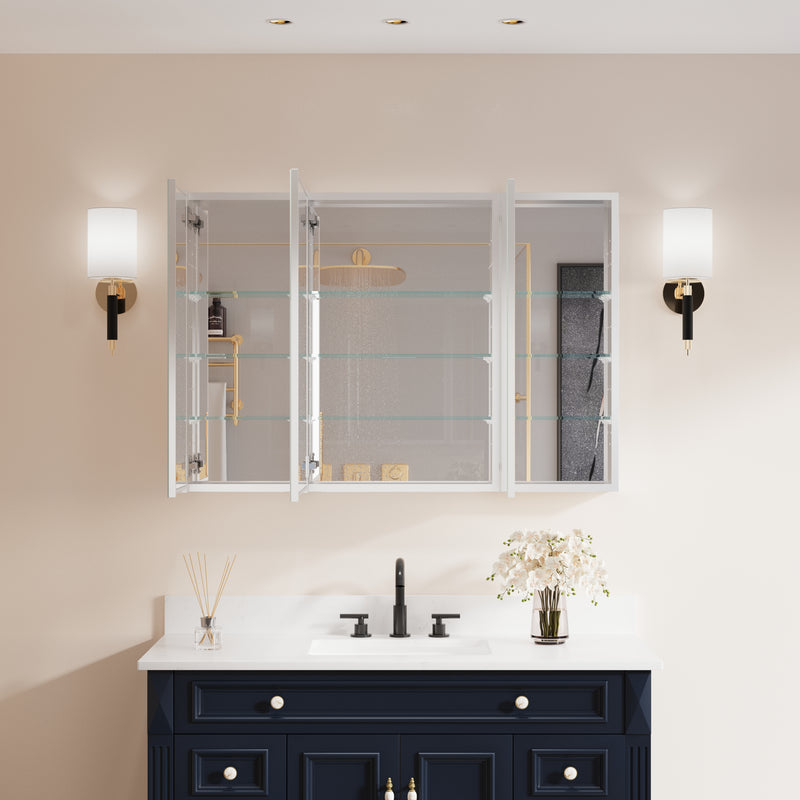 44 in. x30 in. Copper-Free Tri-Views Mirror Medicine Cabinet with Adjustable Shelves and 3 Doors