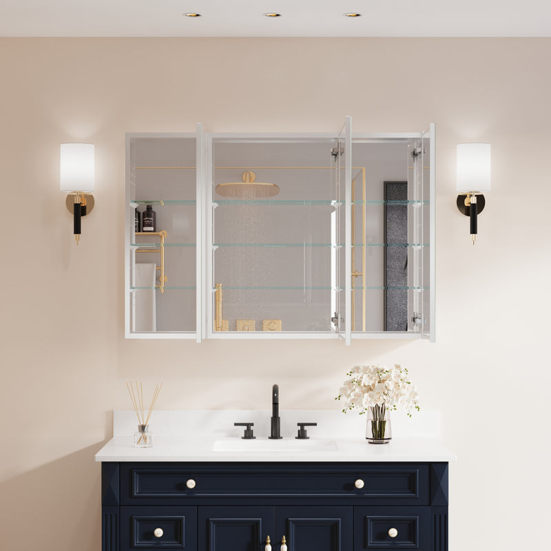 44 in. x30 in. Copper-Free Tri-Views Mirror Medicine Cabinet with Adjustable Shelves and 3 Doors