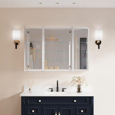 44 in. x30 in. Copper-Free Tri-Views Mirror Medicine Cabinet with Adjustable Shelves and 3 Doors
