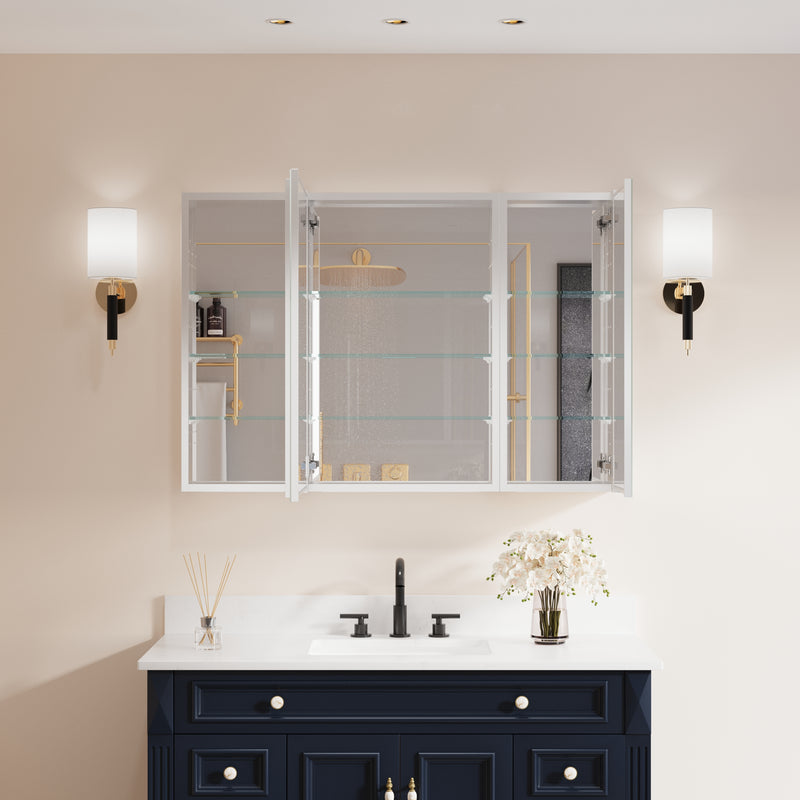 44 in. x30 in. Copper-Free Tri-Views Mirror Medicine Cabinet with Adjustable Shelves and 3 Doors