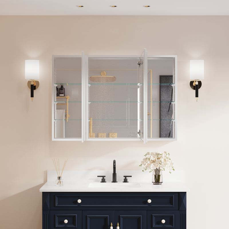 44 in. x30 in. Copper-Free Tri-Views Mirror Medicine Cabinet with Adjustable Shelves and 3 Doors