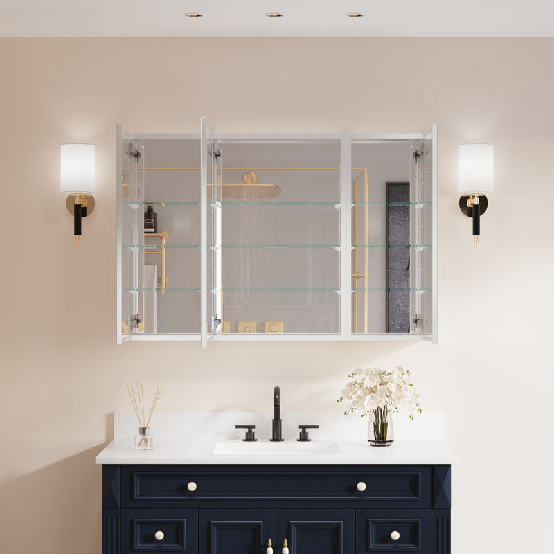 44 in. x30 in. Copper-Free Tri-Views Mirror Medicine Cabinet with Adjustable Shelves and 3 Doors
