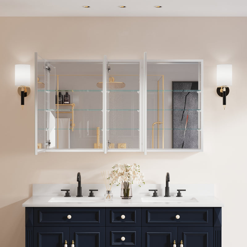 52 in. x30 in. Copper-Free Tri-Views Mirror Medicine Cabinet with Adjustable Shelves and 3 Doors
