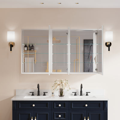 52 in. x30 in. Copper-Free Tri-Views Mirror Medicine Cabinet with Adjustable Shelves and 3 Doors