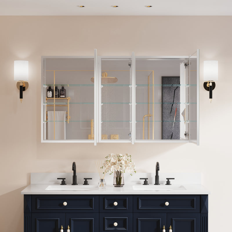 52 in. x30 in. Copper-Free Tri-Views Mirror Medicine Cabinet with Adjustable Shelves and 3 Doors
