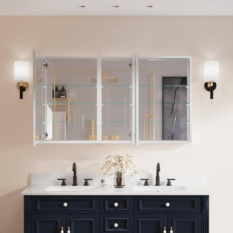 52 in. x30 in. Copper-Free Tri-Views Mirror Medicine Cabinet with Adjustable Shelves and 3 Doors