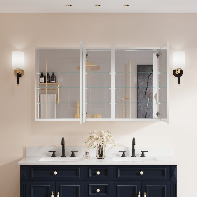 52 in. x30 in. Copper-Free Tri-Views Mirror Medicine Cabinet with Adjustable Shelves and 3 Doors