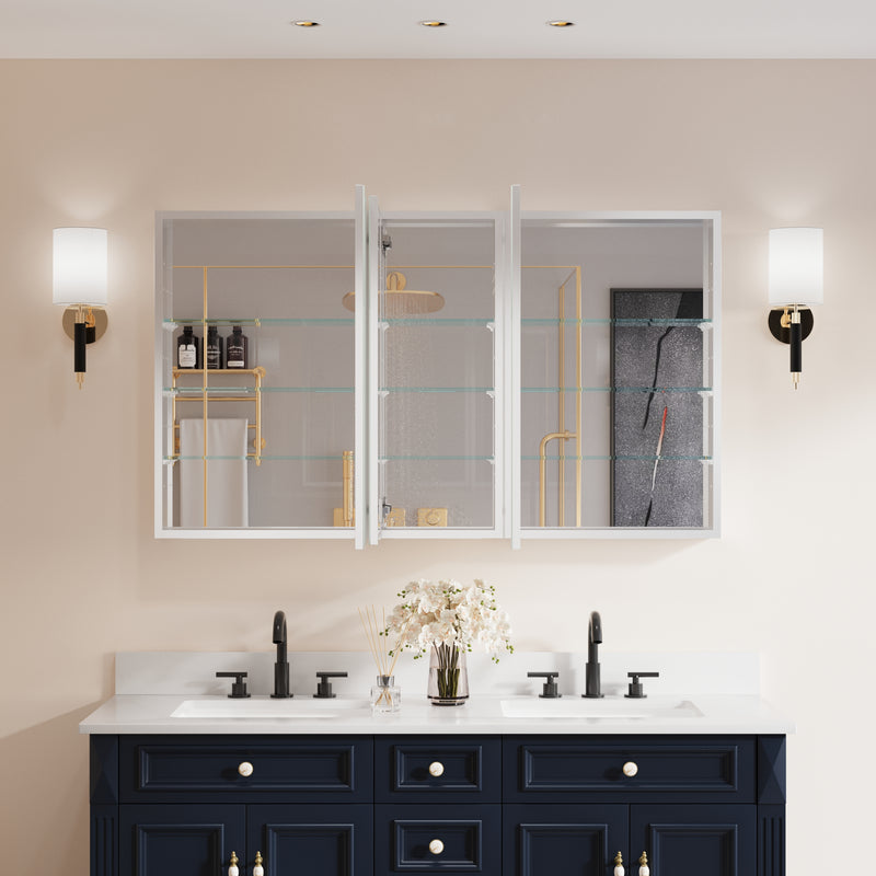 52 in. x30 in. Copper-Free Tri-Views Mirror Medicine Cabinet with Adjustable Shelves and 3 Doors