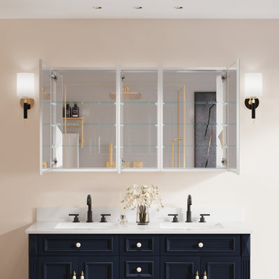 52 in. x30 in. Copper-Free Tri-Views Mirror Medicine Cabinet with Adjustable Shelves and 3 Doors
