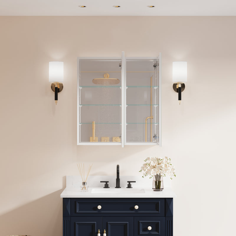 28 in. ×30 in. Copper-Free Tri-Views Mirror Medicine Cabinet with Adjustable Shelves and Dual Swing Doors