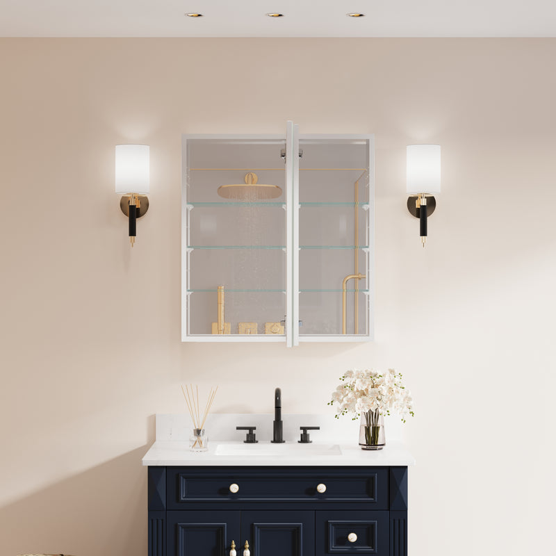 28 in. ×30 in. Copper-Free Tri-Views Mirror Medicine Cabinet with Adjustable Shelves and Dual Swing Doors
